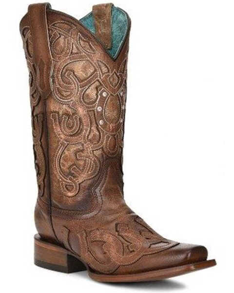 Corral Women's Horseshoe Western Boots - Square Toe, Brown, hi-res