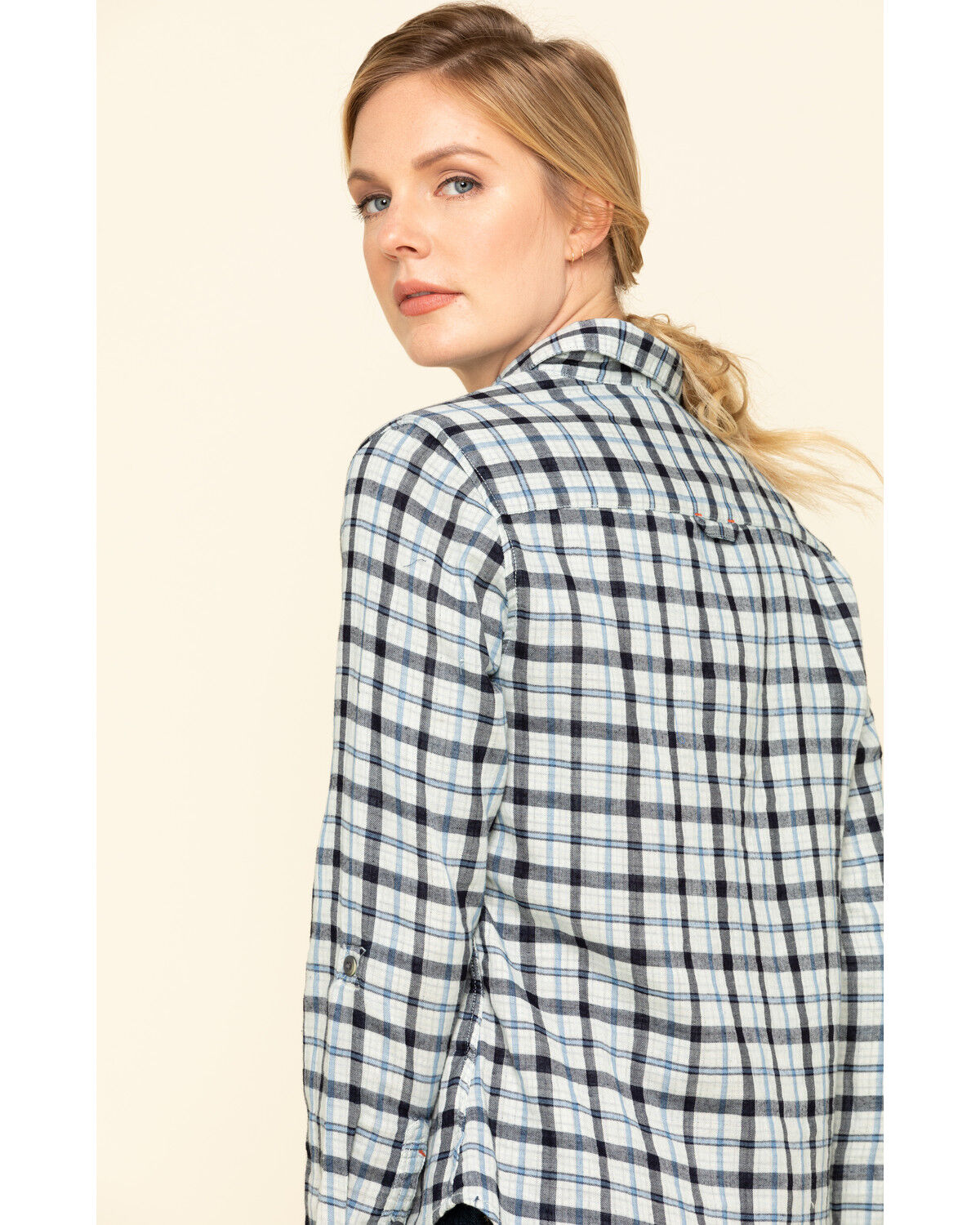 Image #5 - Dovetail Workwear Women's Plaid Print Long Sleeve Button Down Givens Work Shirt, Indigo, hi-res