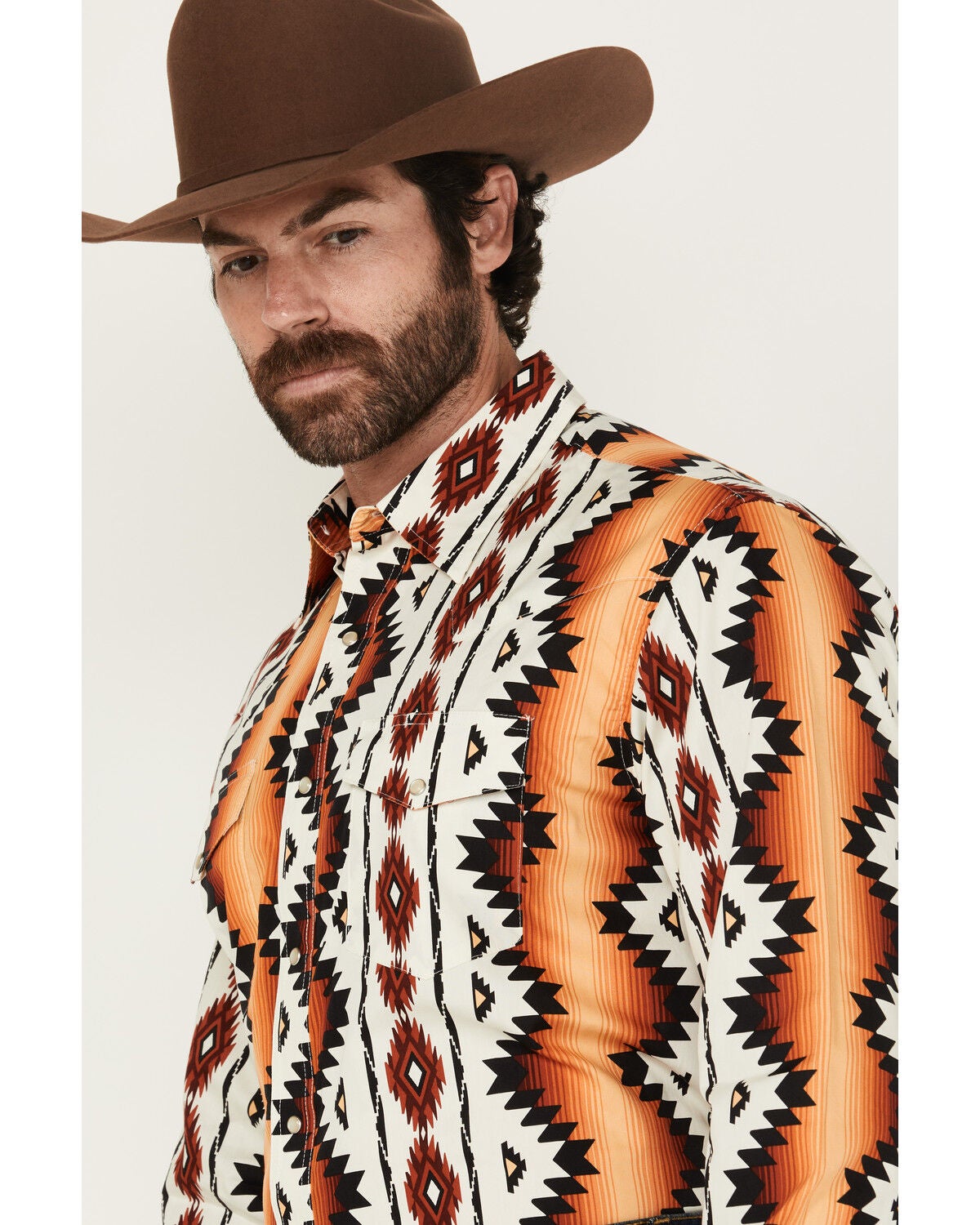 Image #2 - Wrangler Men's Checotah Southwestern Print Long Sleeve Snap Western Shirt - Tall, Orange, hi-res