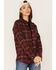 Image #1 - North River Women's Plaid Print Long Sleeve Button Down Boyfriend Shirt, Burgundy, hi-res