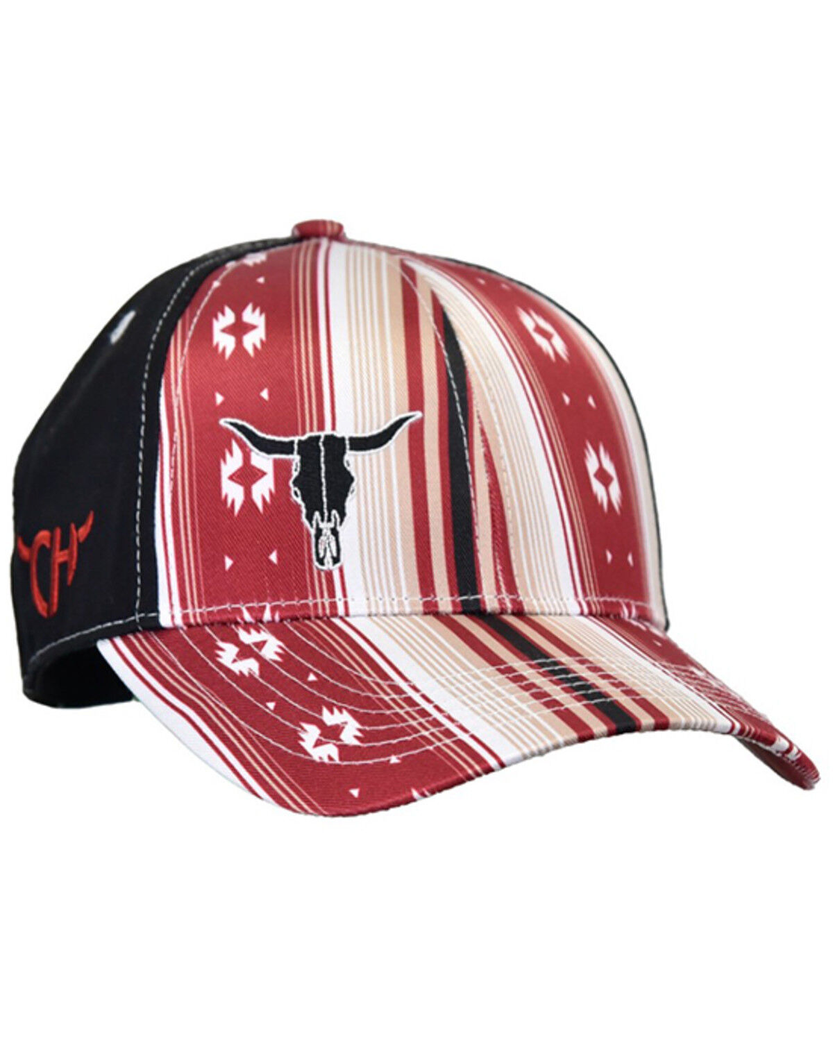 Image #1 - Cowgirl Hardware Women's Southwestern Striped Skull Ball Cap, Black, hi-res