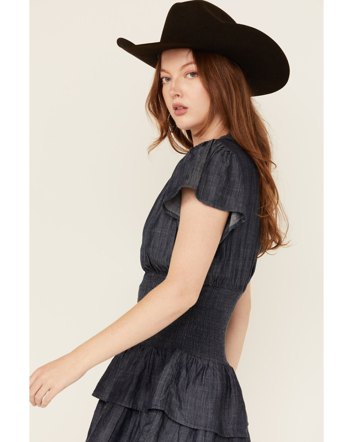 Image #2 - Ariat Women's Stellar Tiered Short Sleeve Mini Denim Dress, Navy, hi-res
