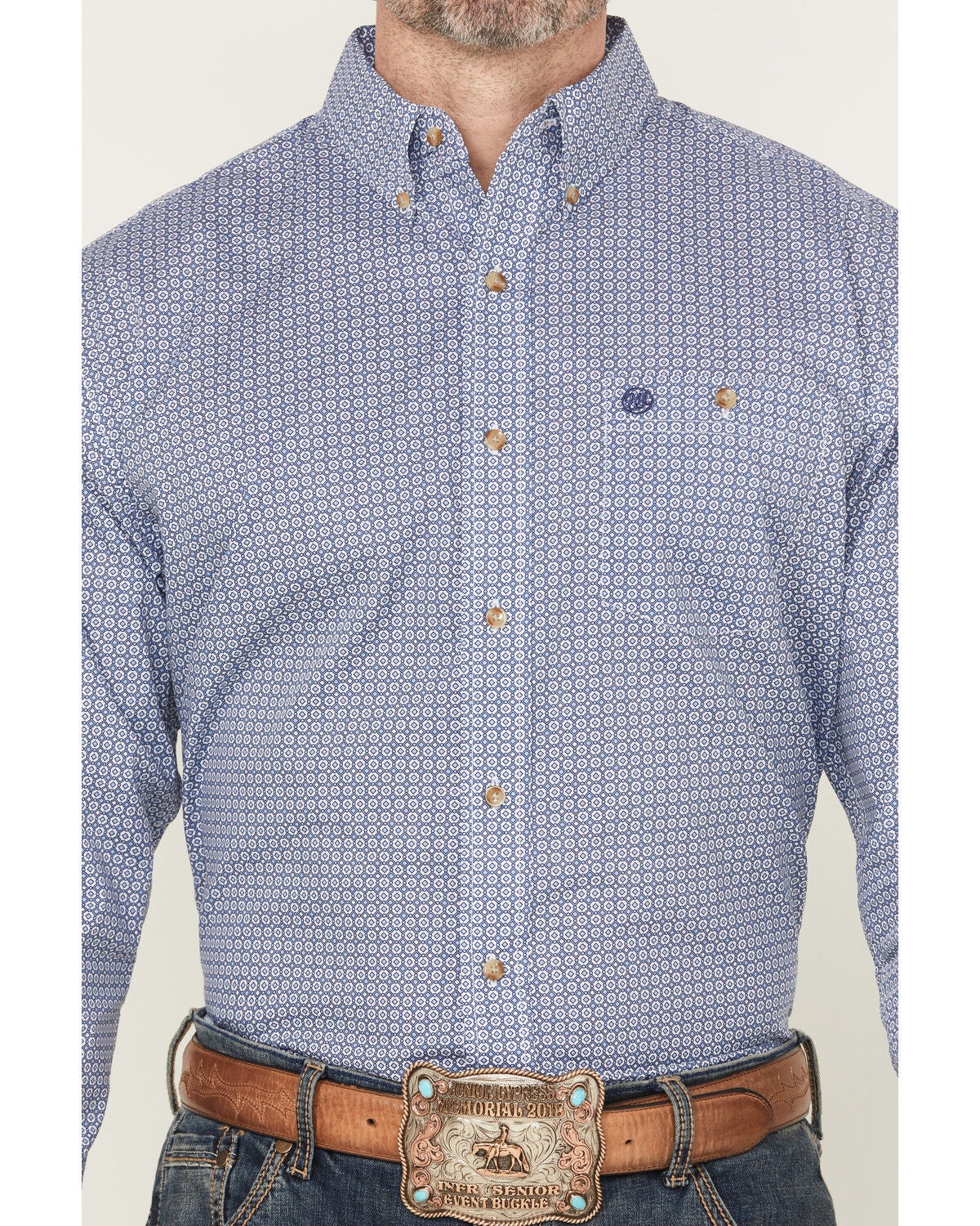 Image #3 - Wrangler Men's Geo Print Long Sleeve Button-Down Stretch Western Shirt - Tall, Blue, hi-res