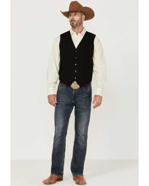 Image #2 - Cody James Men's Highlands Slub Button-Front Western Vest , Black, hi-res