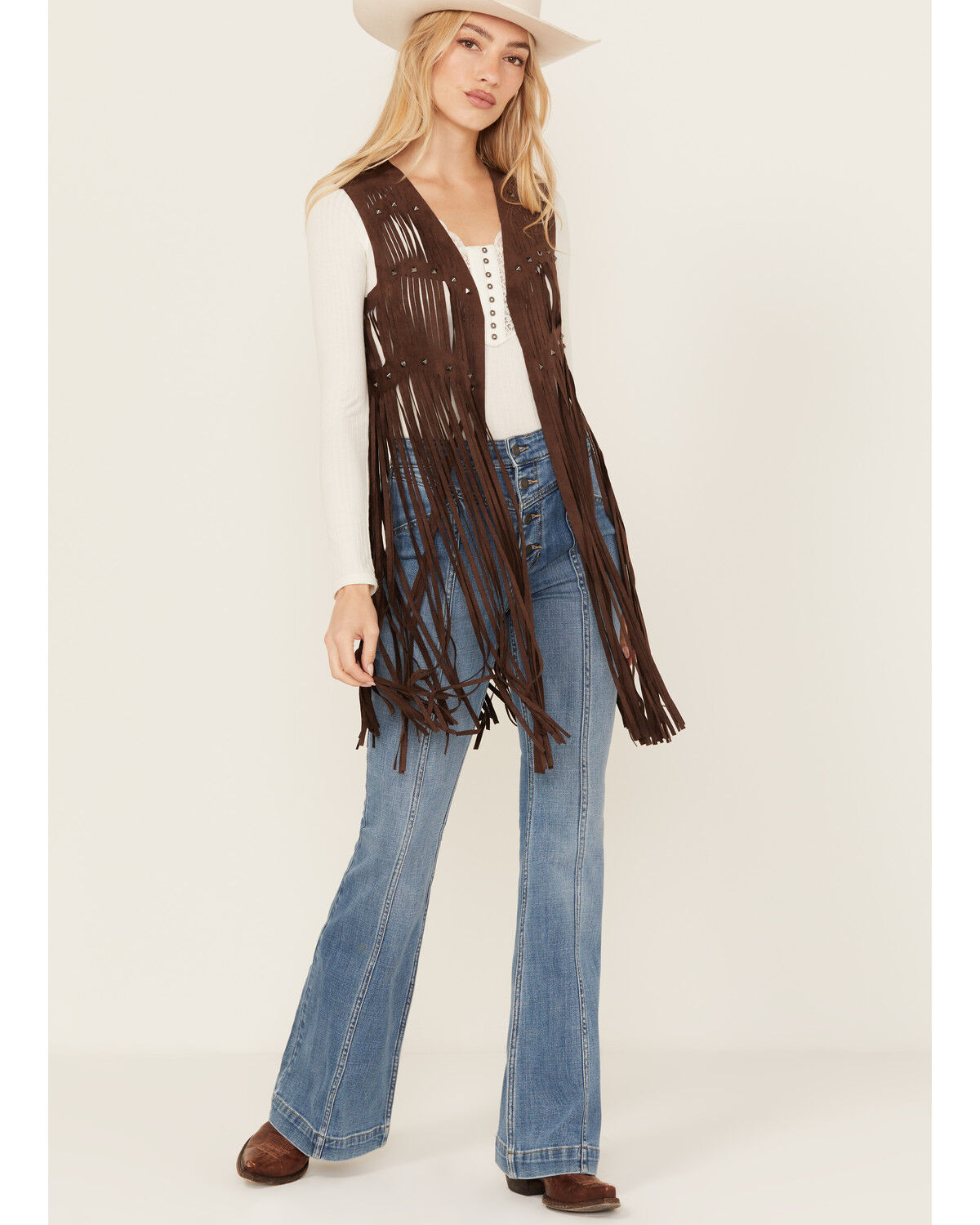 Image #2 - Idyllwind Women's Hattie Beaded Fringe Vest, Dark Brown, hi-res