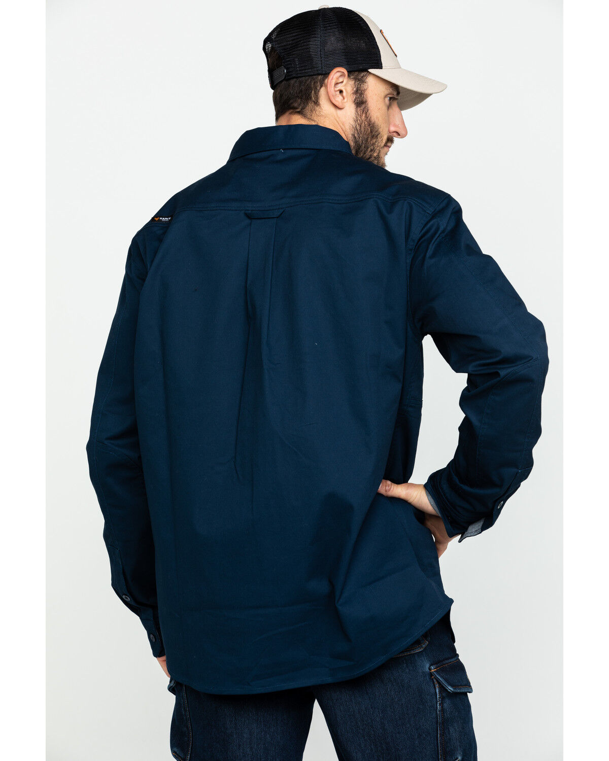 Image #2 - Hawx Men's Navy Stretch Twill Long Sleeve Work Shirt, Navy, hi-res