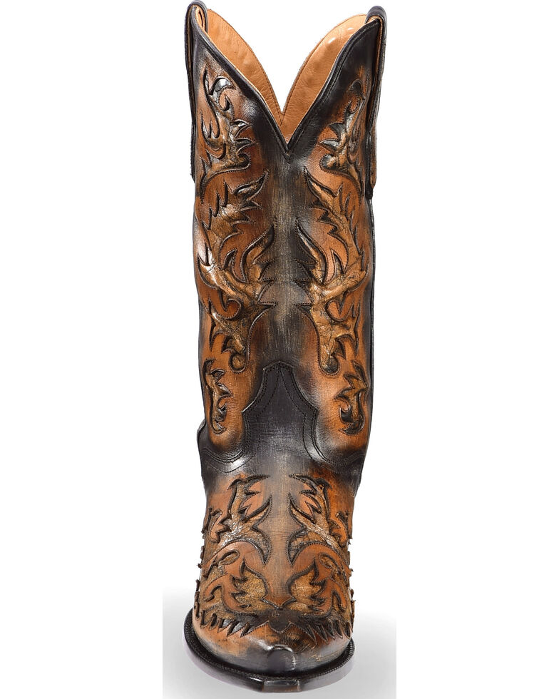 El Dorado Men's Handmade Black and Tan Inlay Cowboy Boots – Snip Toe ...