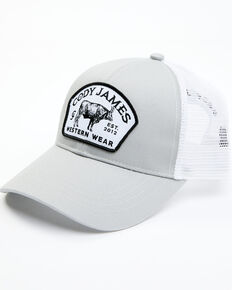 Cody James Men's Cow Logo Patch Mesh-Back Ball Cap , Light Grey, hi-res