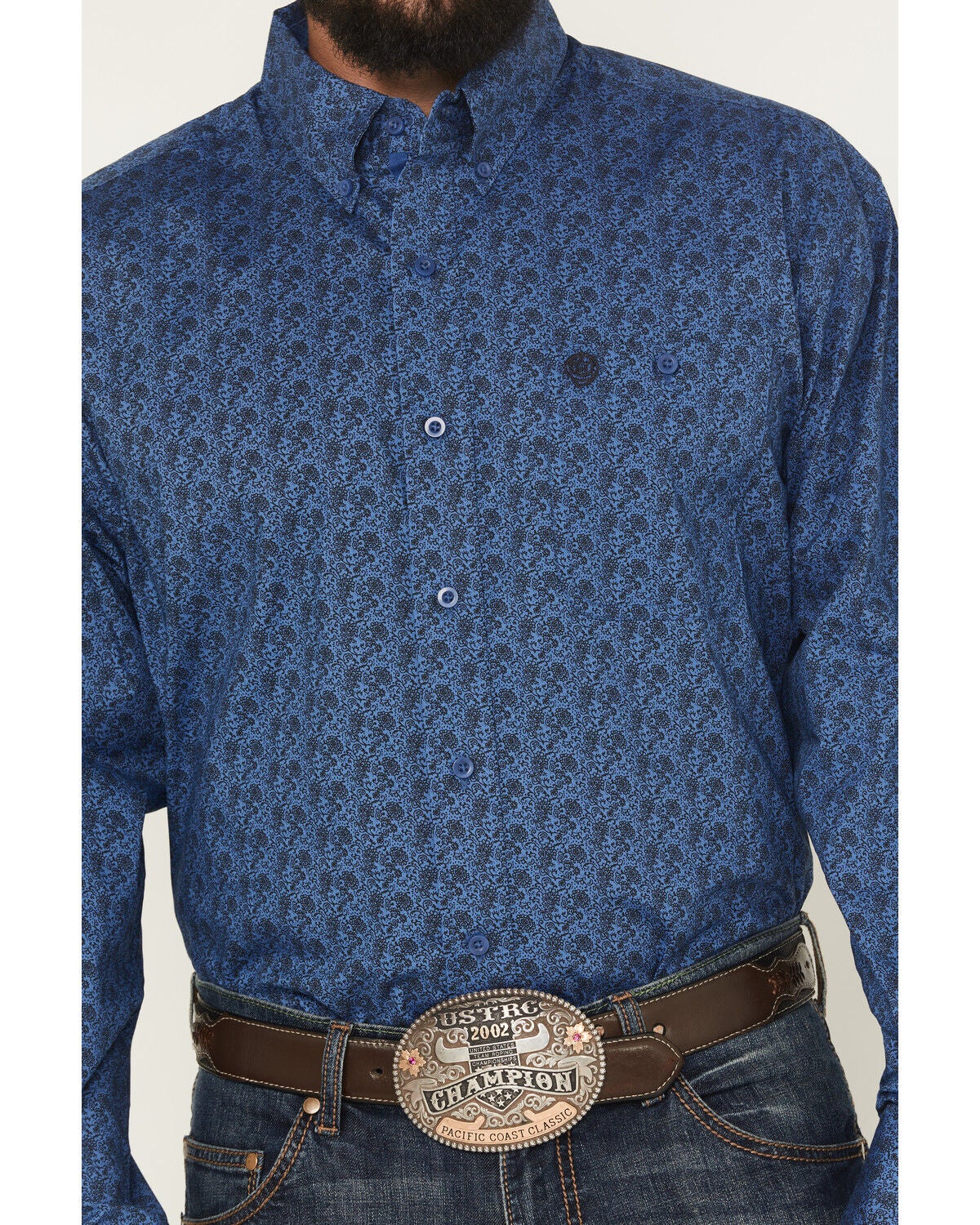 Image #3 - George Strait by Wrangler Men's Floral Print Long Sleeve Button-Down Stretch Western Shirt - Tall, Blue, hi-res