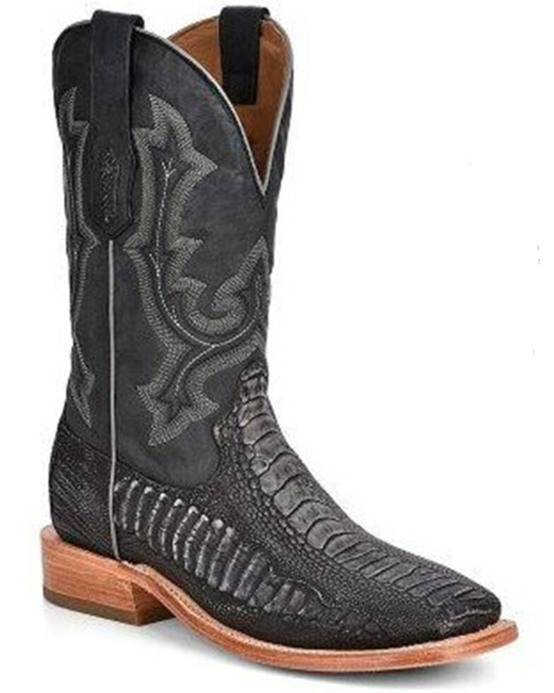 Corral Men's Ostrich Leg Embroidered Western Boots - Narrow Square Toe , Black, hi-res