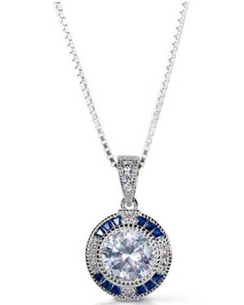 Image #1 - Kelly Herd Women's Sterling Silver Blue Spinel Halo Pendant Necklace , Silver, hi-res