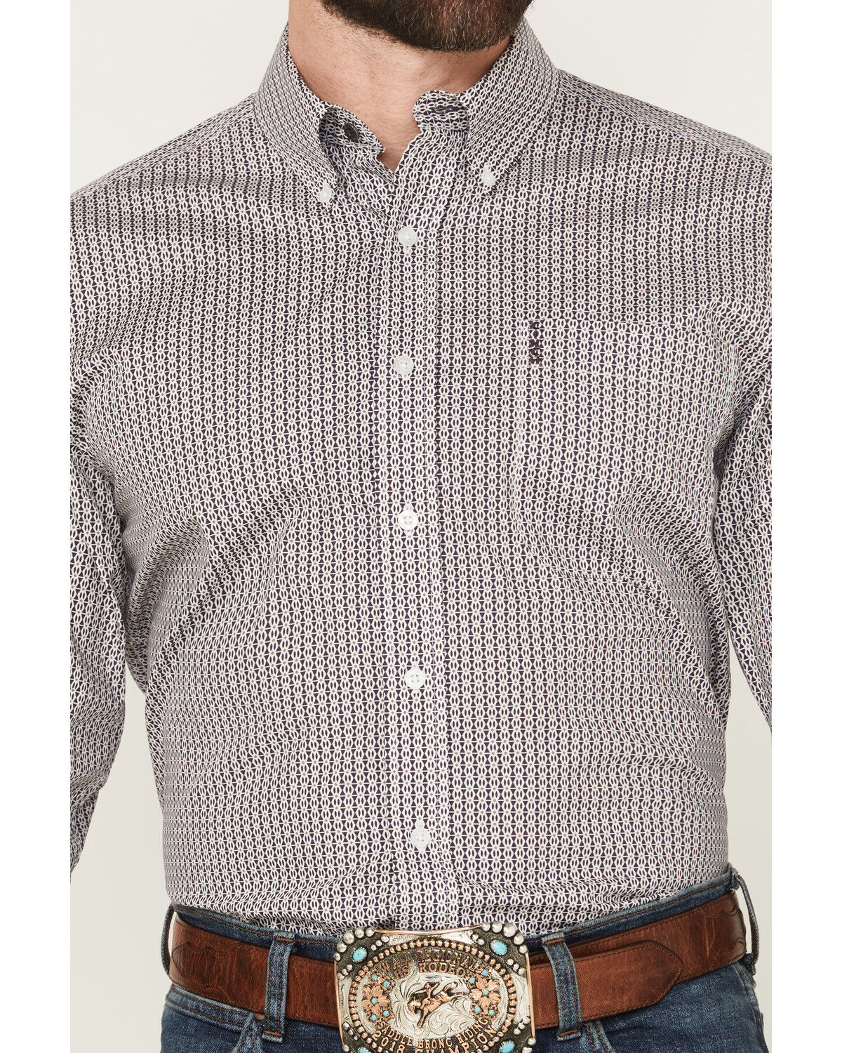 Image #3 - Cinch Men's Geo Print Long Sleeve Button-Down Western Shirt, White, hi-res