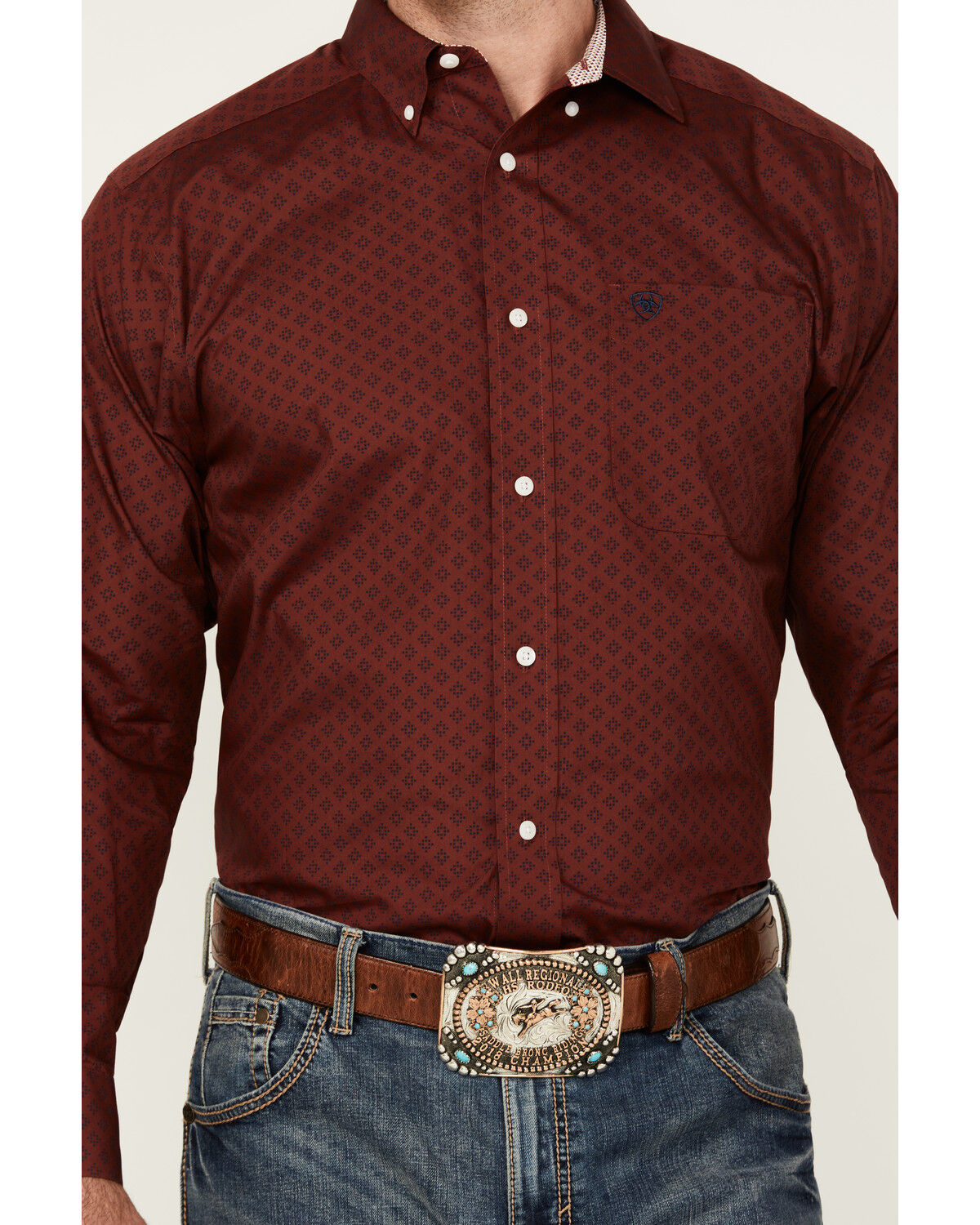 Image #3 - Ariat Men's Isaac Wrinkle Free Medallion Print Long Sleeve Button-Down Western Shirt, Burgundy, hi-res