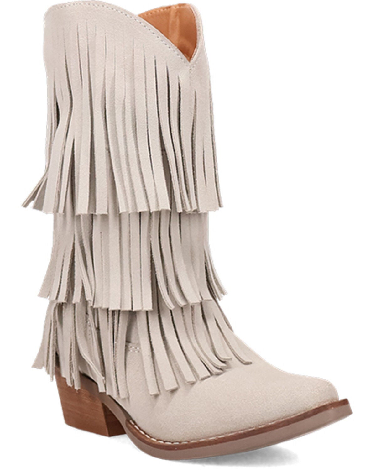 Image #1 - Dingo Girls' Wild Child Suede Fringe Western Boots - Snip Toe, White, hi-res