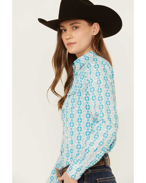 Image #2 - Cowboy Hardware Women's Southwestern Print Long Sleeve Snap Western Shirt , Turquoise, hi-res