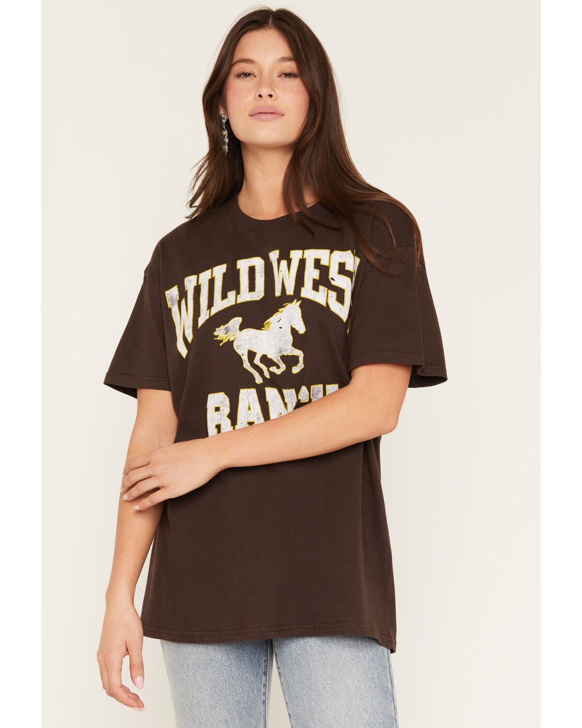 Image #1 - Day Dreamer Women's Wild West Ranch Short Sleeve Graphic Tee, Brown, hi-res