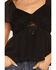 Image #3 - Ash & Violet Women's Short Sleeve Lace Inset Top, Black, hi-res
