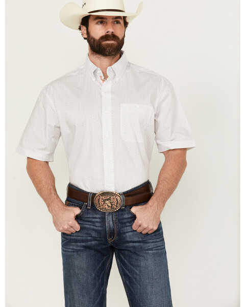 George Strait by Wrangler Men's Geo Print Short Sleeve Button-Down Western Shirt - Tall , White, hi-res