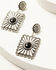 Image #1 - Shyanne Women's Marble Rectangle Statement Earrings , Black, hi-res