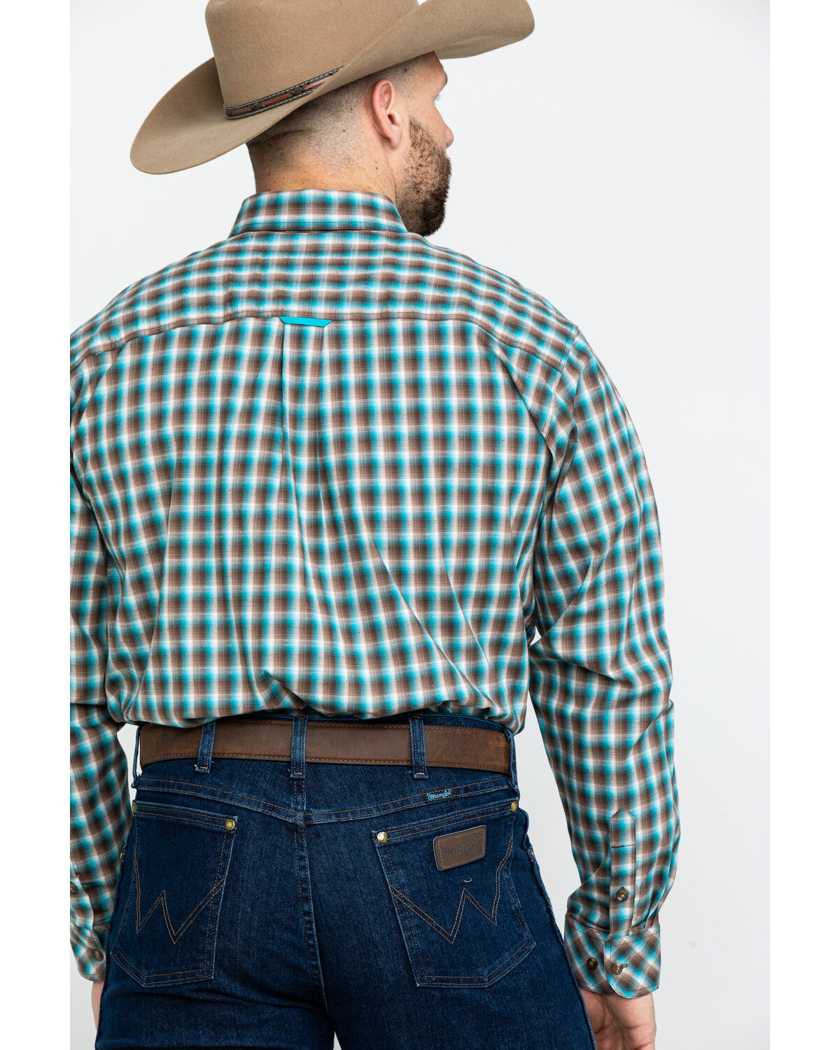 Image #2 - Tuf Cooper Men's Competition Brown Check Plaid Long Sleeve Western Shirt, Brown, hi-res