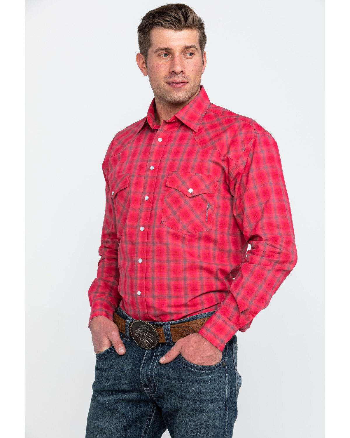 Image #3 - Resistol Men's Connemara Med Plaid Long Sleeve Western Shirt, Pink, hi-res