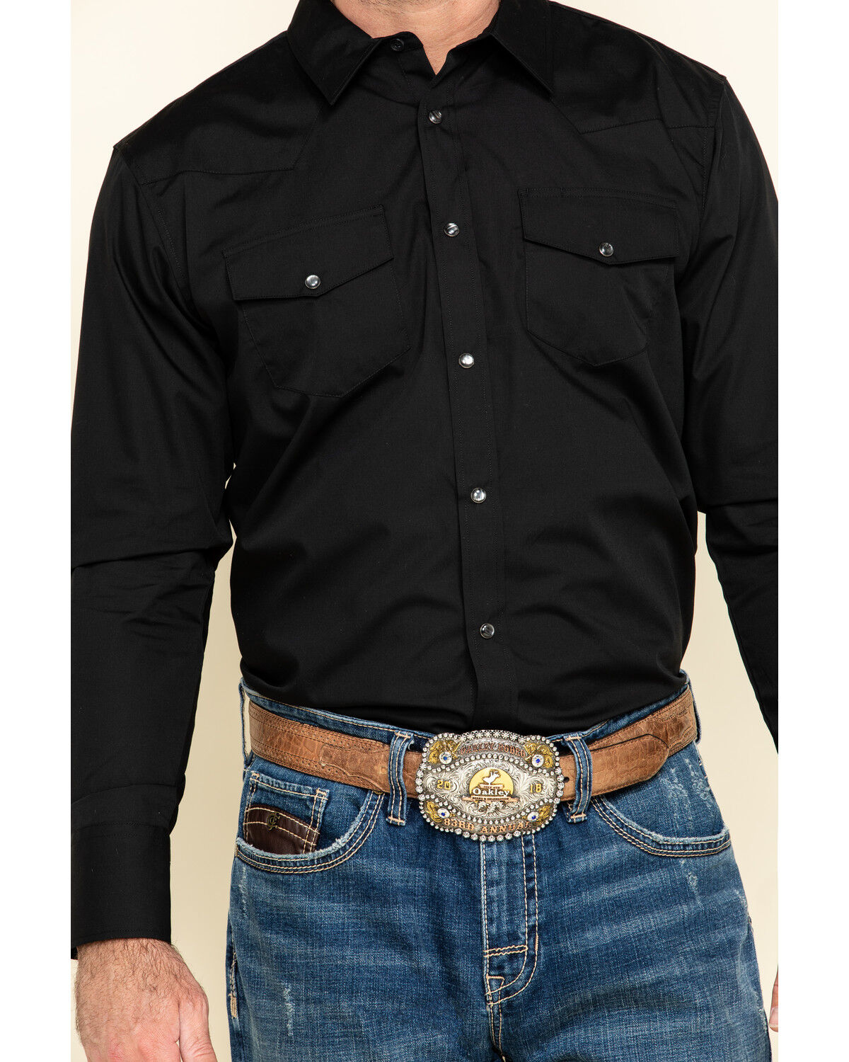 Image #4 - Gibson Men's Basic Solid Long Sleeve Pearl Snap Western Shirt, Black, hi-res