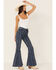 Image #1 - Shyanne Women's Dark Wash Southwestern Lazer Stripe Print Super Flare Jeans , Dark Blue, hi-res