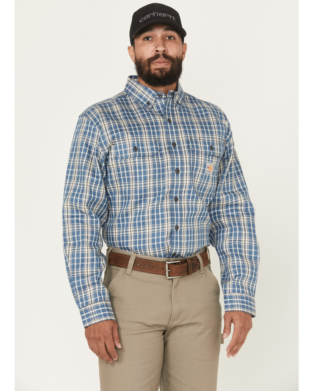Image #1 - Carhartt Men's FR Force Rugged Flex® Loose Fit Twill Long Sleeve Button-Down Work Shirt, Grey, hi-res