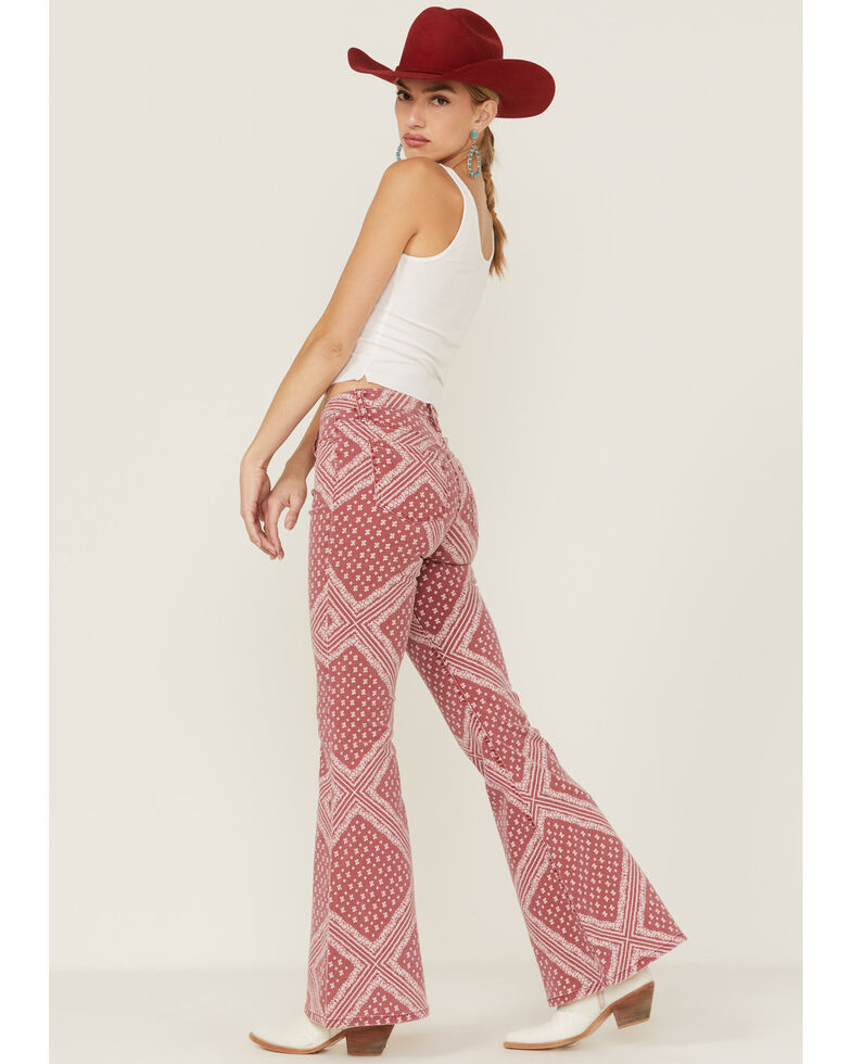 Shyanne Women's Red Bandana Print Flare Jeans, Red, hi-res