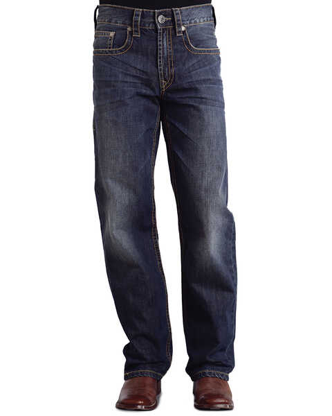 Stetson Modern Fit Curved "X" Stitched Jeans, Med Wash, hi-res