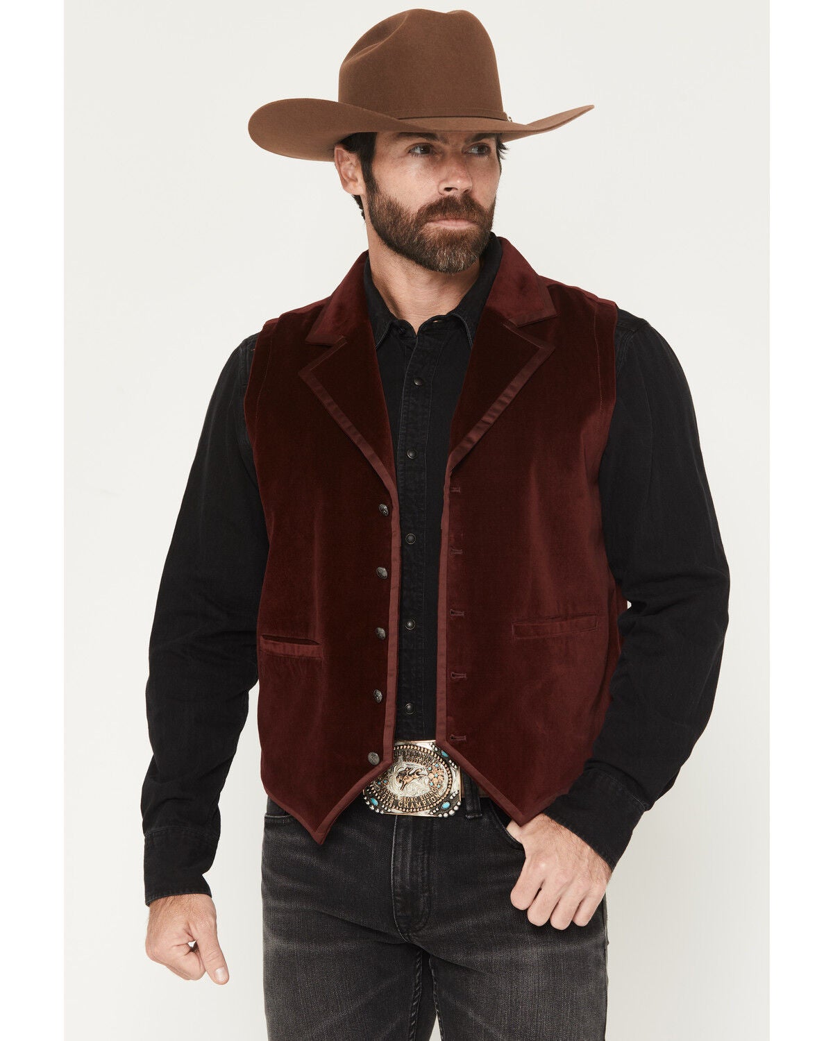 Image #1 - Moonshine Spirit&reg; Men's Single Breasted Velvet Vest, Burgundy, hi-res