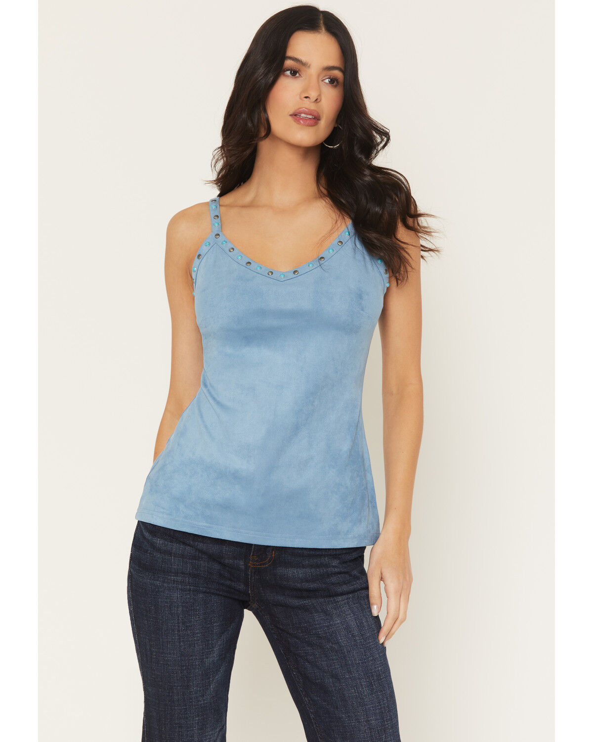 Image #1 - Idyllwind Women's Weona Studded Faux Suede Cami, Steel Blue, hi-res