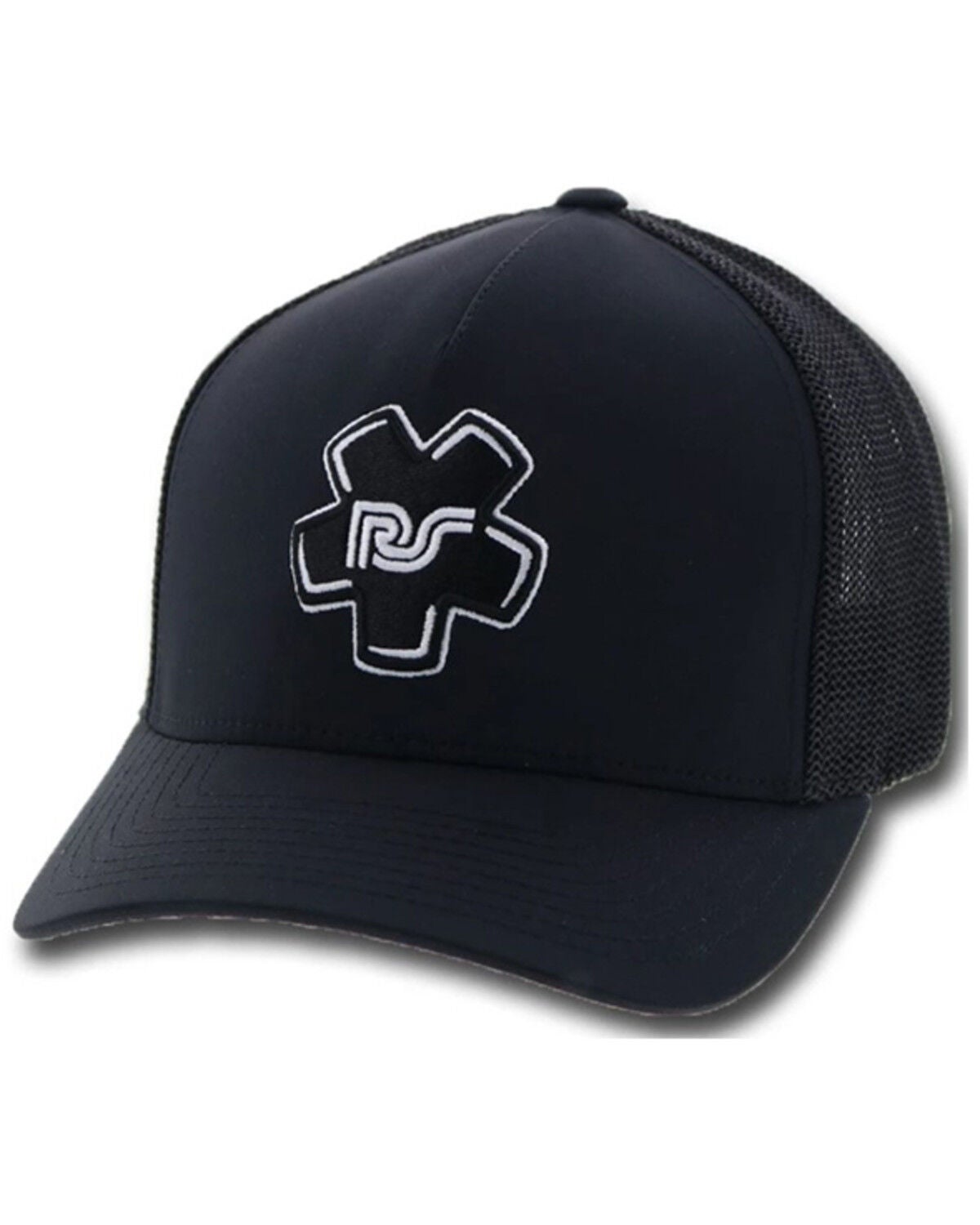 Hooey Men's Rocker Steiner Embroidered Logo FlexFit Trucker Cap, Black, hi-res