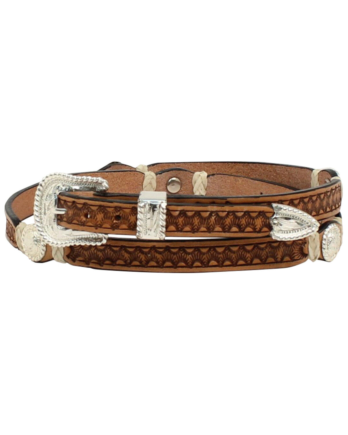 Image #1 - M & F Western Men's Stamp Rawhide Concho Hatband, Natural, hi-res