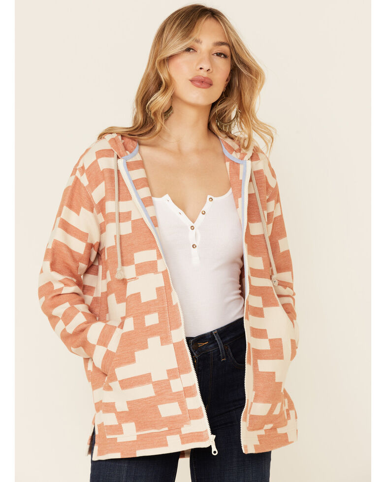 Pendleton Women's Sierra Mixed Pattern Oversized Zip Hoodie , Ivory, hi-res