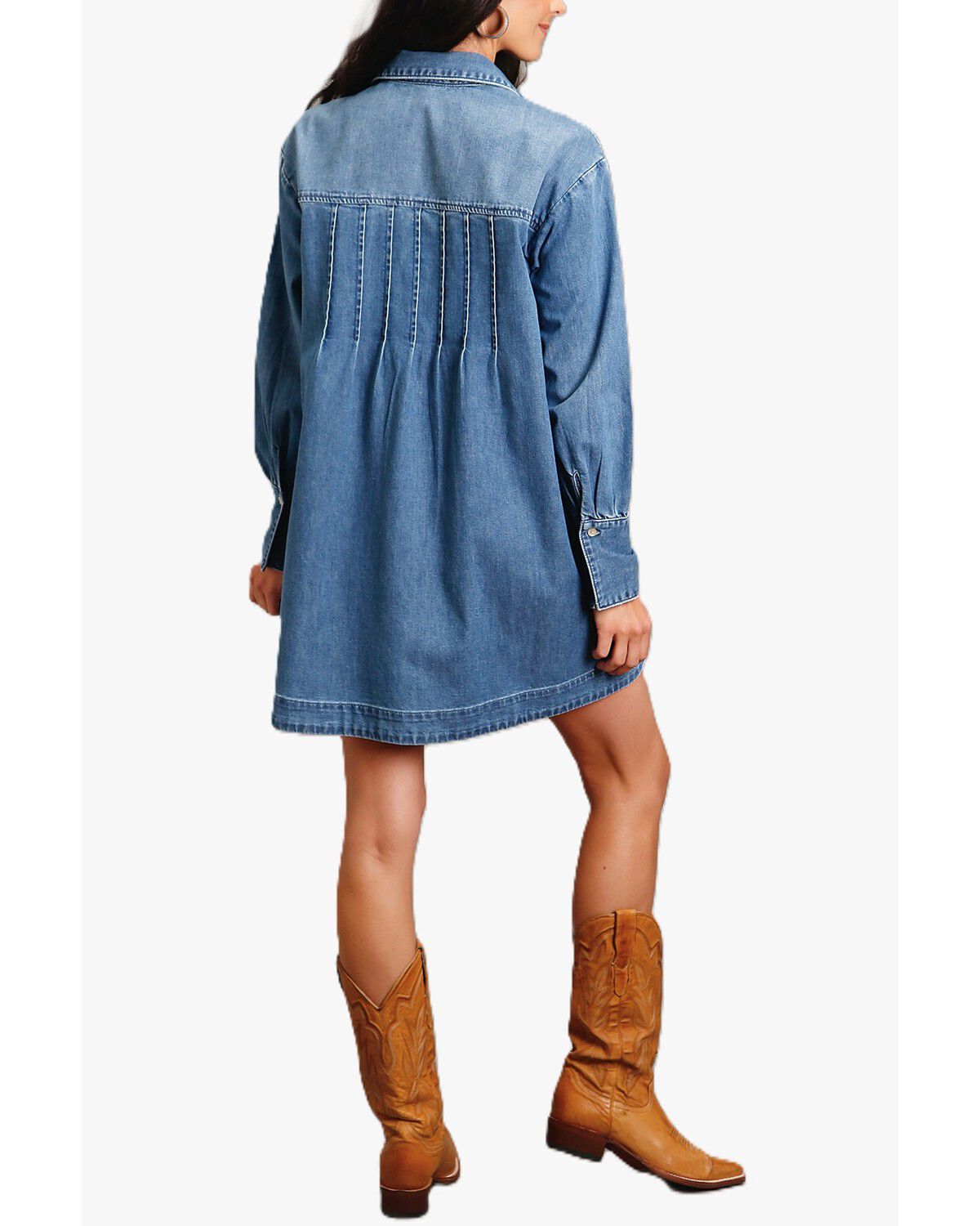 Image #2 - Stetson Women's Dark Wash Denim Long Sleeve Mini Shirt Dress, Dark Wash, hi-res