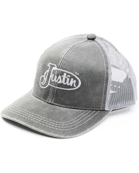 Justin Men's Black Logo Mesh-Back Ball Cap , Black, hi-res