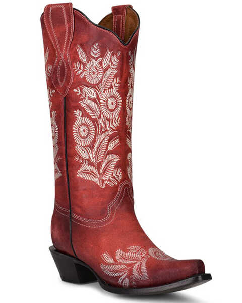 Corral Women's Red Embroidery Western Boots - Snip Toe, Red, hi-res