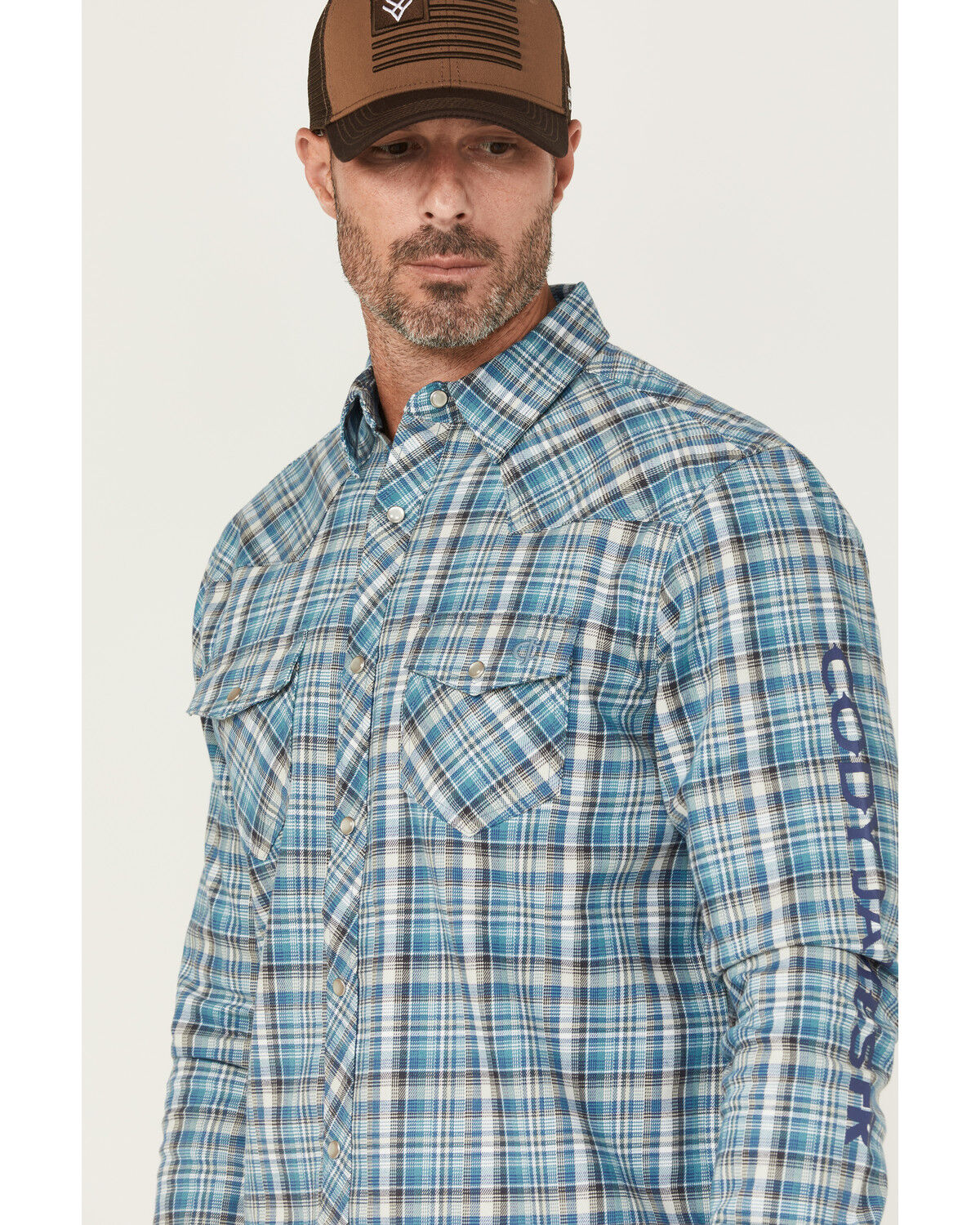 Image #2 - Cody James FR Men's Plaid Print Long Sleeve Pearl Snap Stretch Western Work Shirt, Green, hi-res