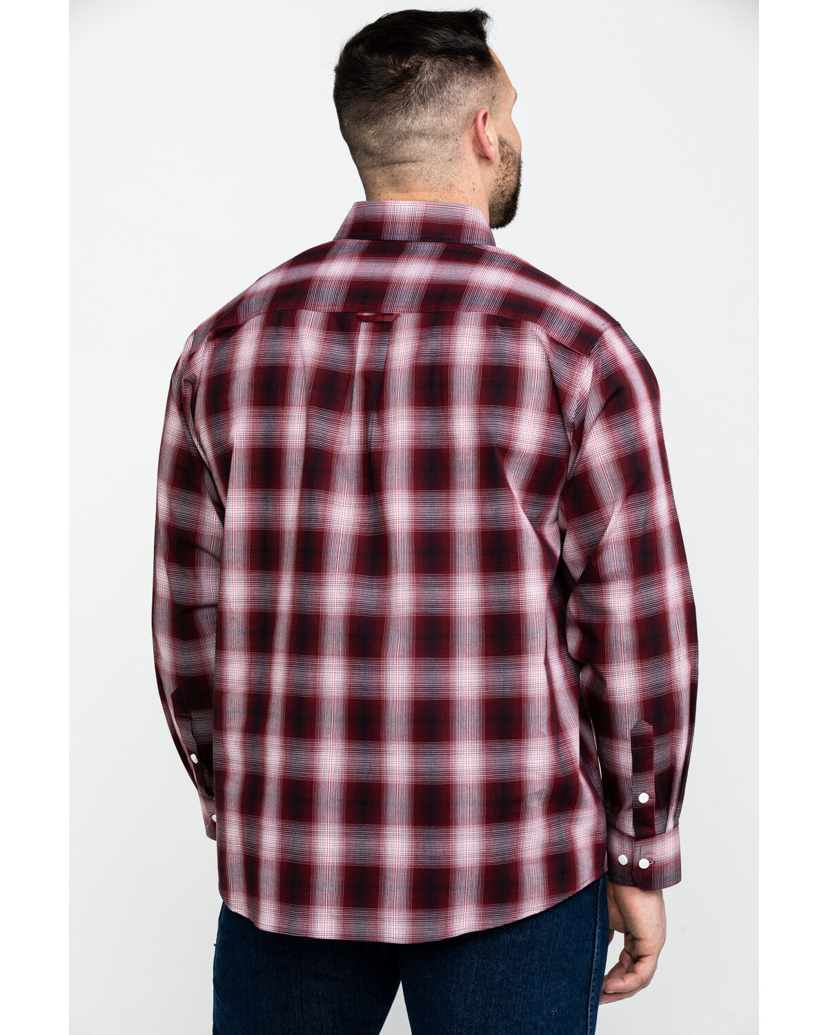 Image #2 - Tuf Cooper Men's Stretch Ombre Plaid Long Sleeve Western Shirt, Rust Copper, hi-res