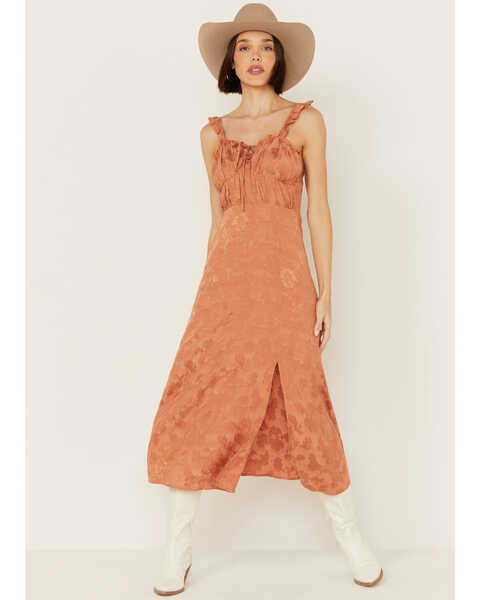 Rock & Roll Denim Women's Sleeveless Smocked Midi Dress, Rust Copper, hi-res