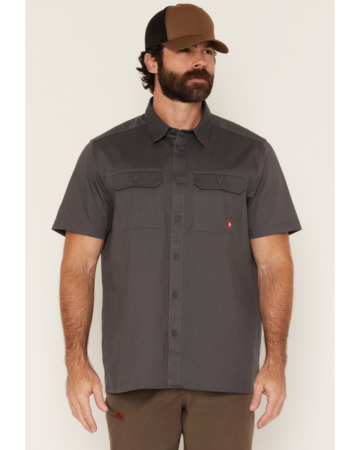 Image #1 - Strauss Men's E.S. Iconic Short Sleeve Button-Down Work Shirt, Grey, hi-res