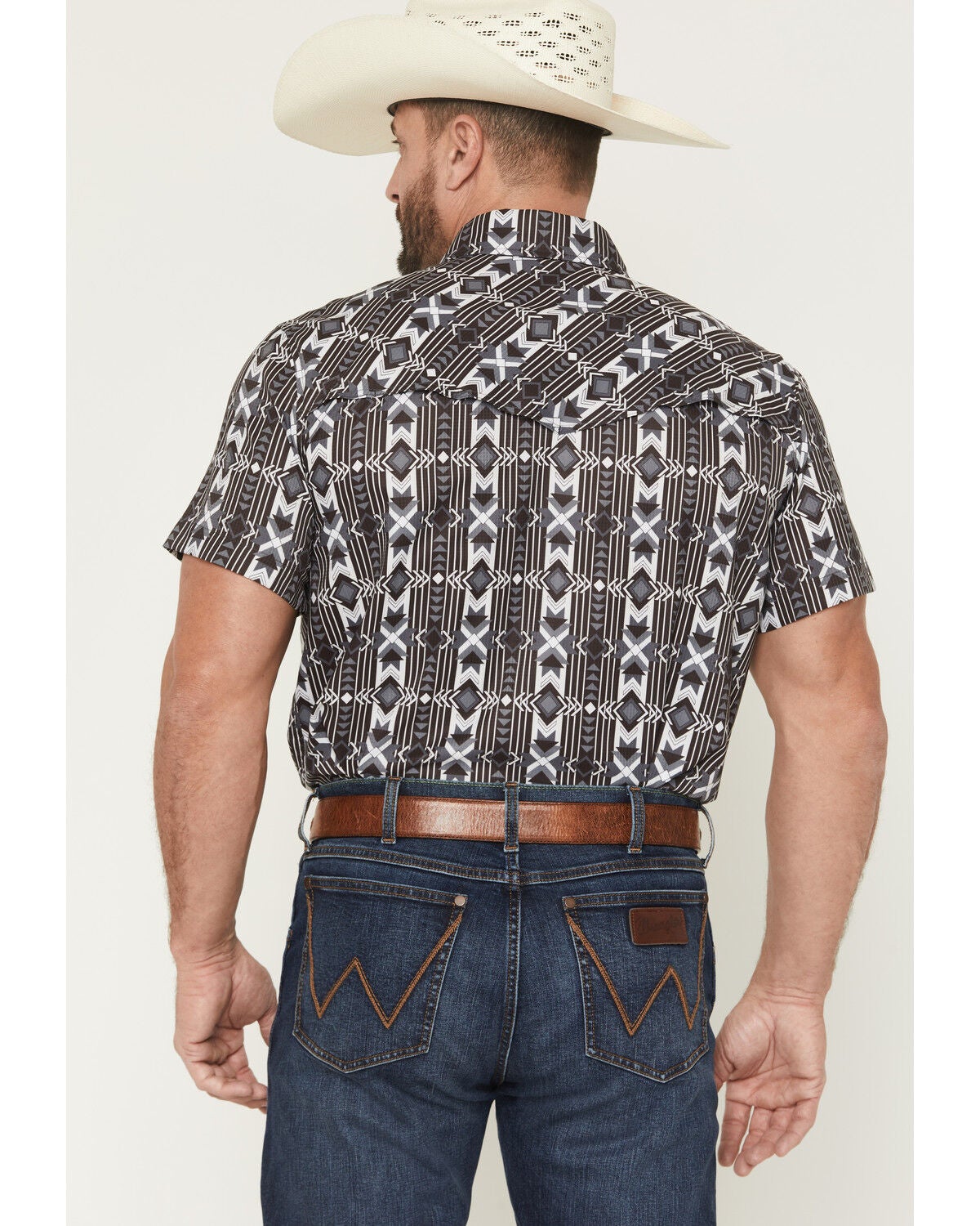 Image #4 - Rock & Roll Denim Men's Southwestern Print Short Sleeve Snap Stretch Western Shirt, Black, hi-res
