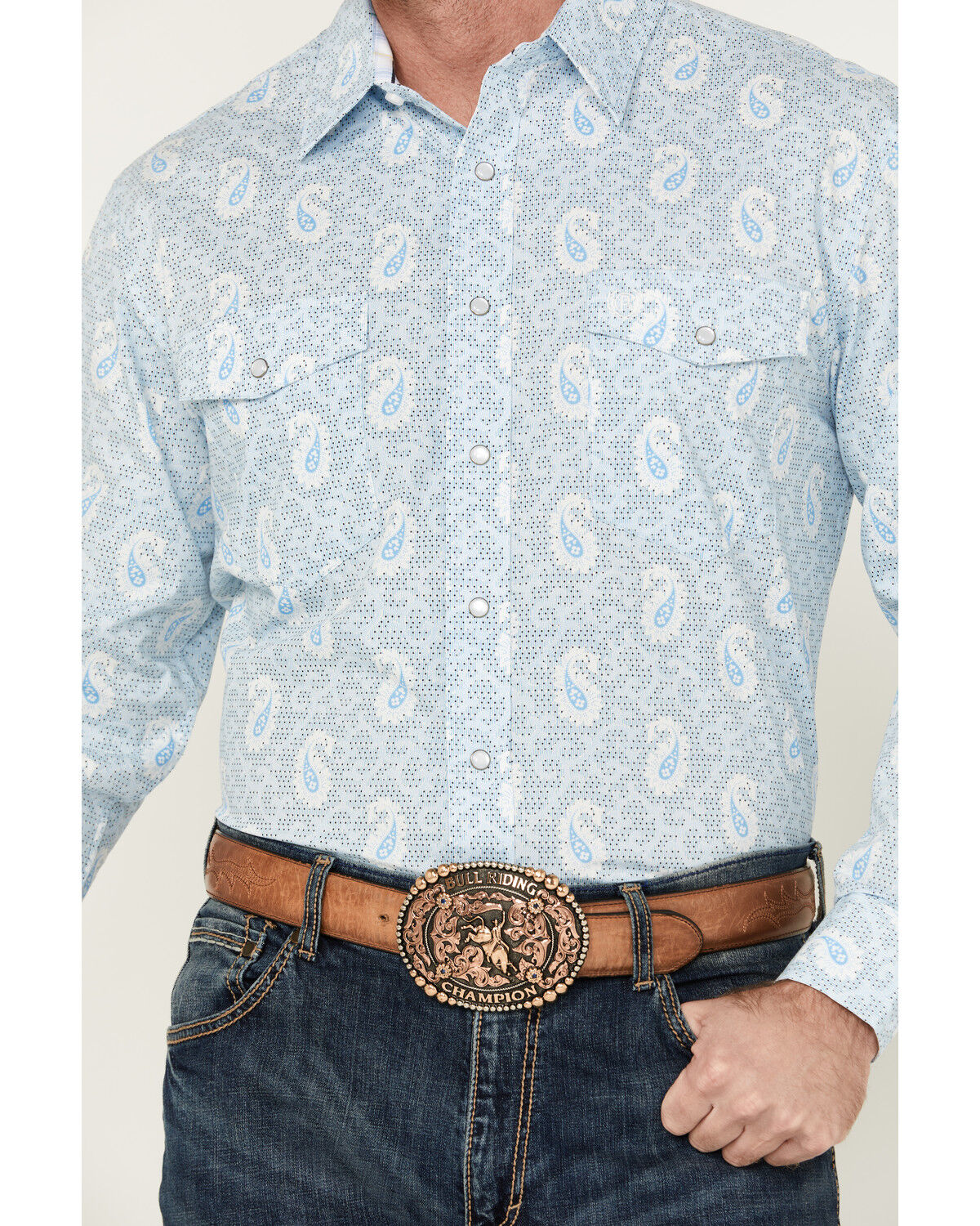 Image #3 - Panhandle Select Men's Paisley Print Long Sleeve Snap Western Shirt - Tall, Light Blue, hi-res