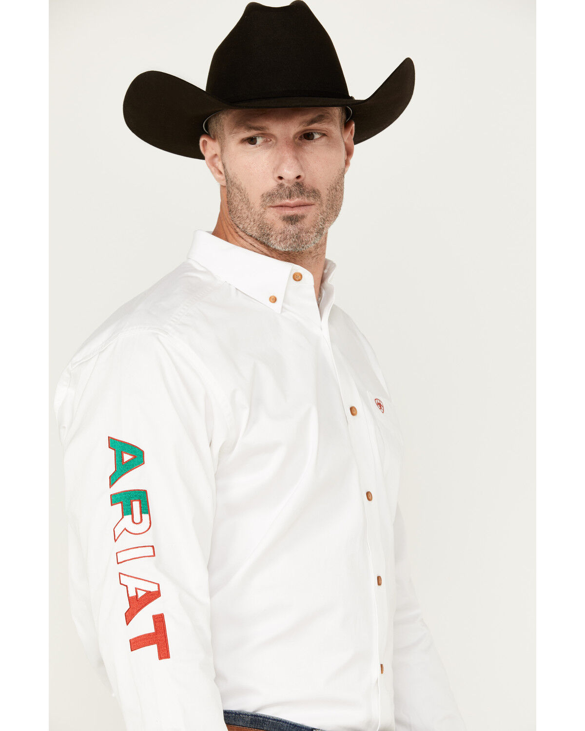 Image #1 - Ariat Men's Team Mexico Logo Twill Classic Fit Long Sleeve Button-Down Western Shirt, White, hi-res