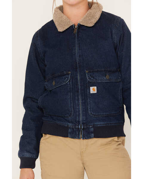 Image #3 - Carhartt Women's Medium Wash Relaxed Fit Denim Sherpa-Lined Jacket, Blue, hi-res