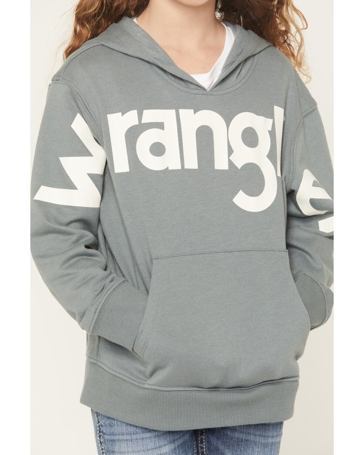Image #3 - Wrangler Girls' Bold Logo Hoodie, Teal, hi-res
