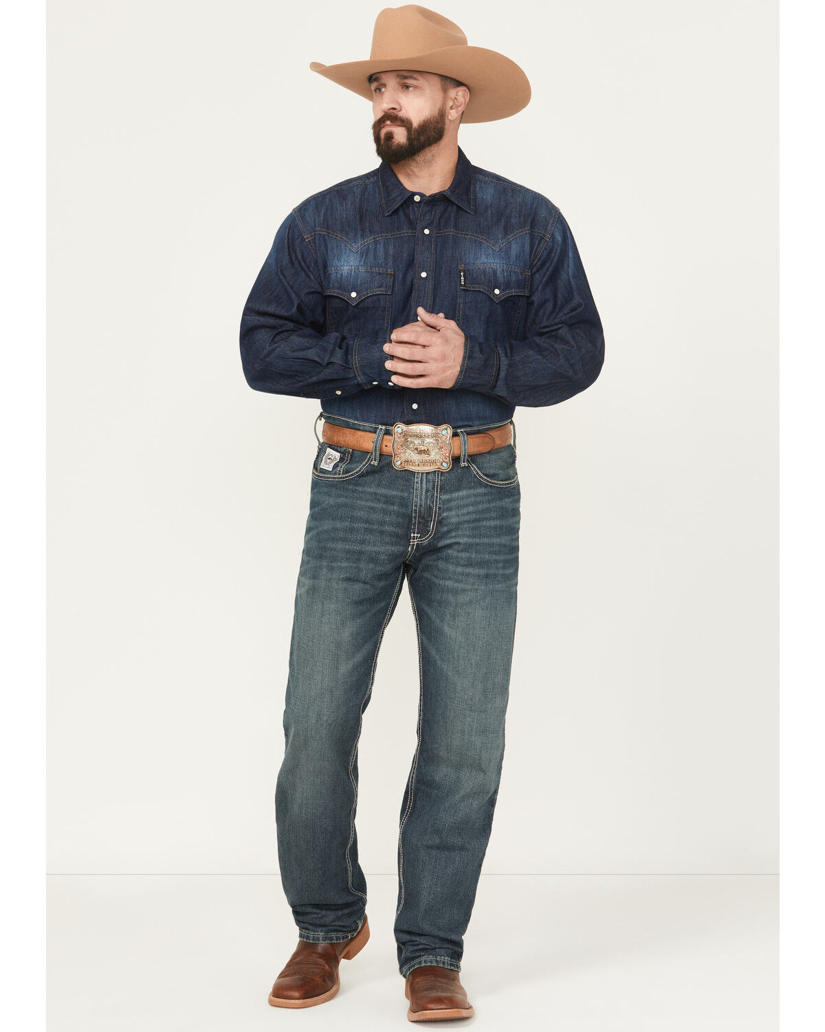 Image #1 - Cinch White Label Relaxed Fit Mid Rise Jeans Dark Stonewash, Indigo, hi-res