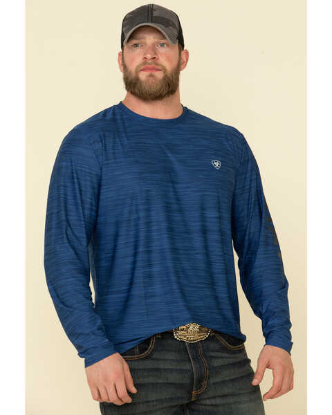 Image #1 - Ariat Men's Charger Logo Graphic Long Sleeve T-Shirt , Blue, hi-res