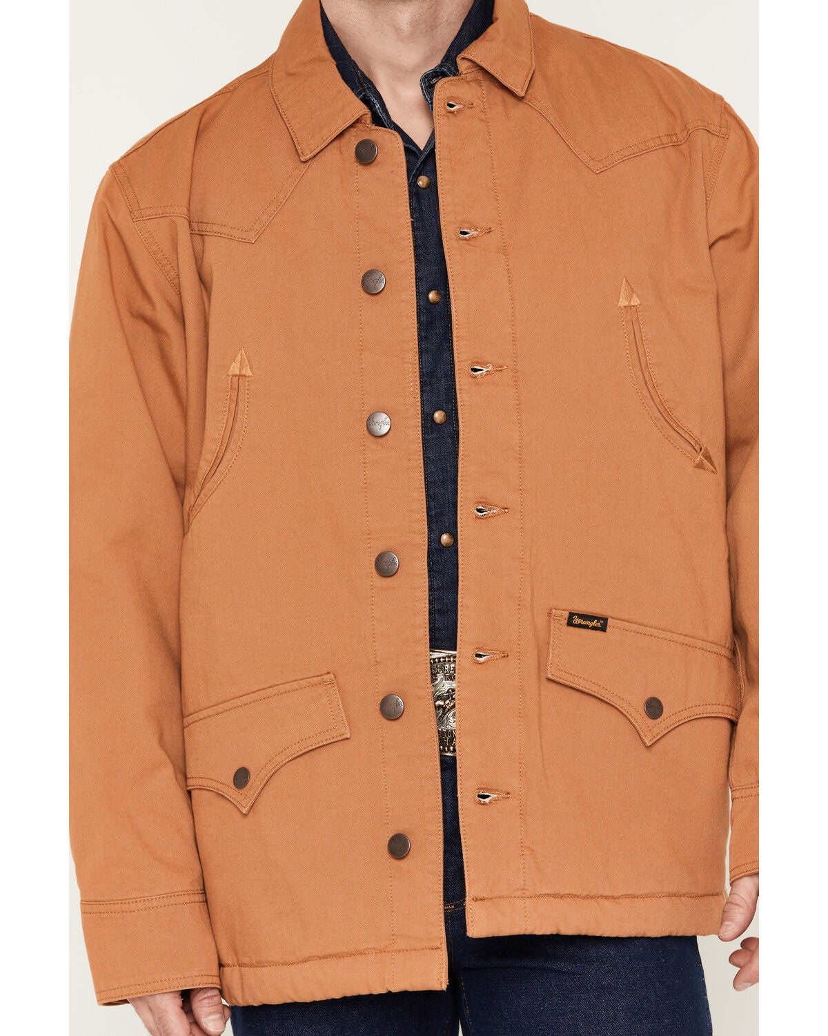 Image #3 - Wrangler Men's Canvas Flannel Lined Button-Down Jacket, Camel, hi-res